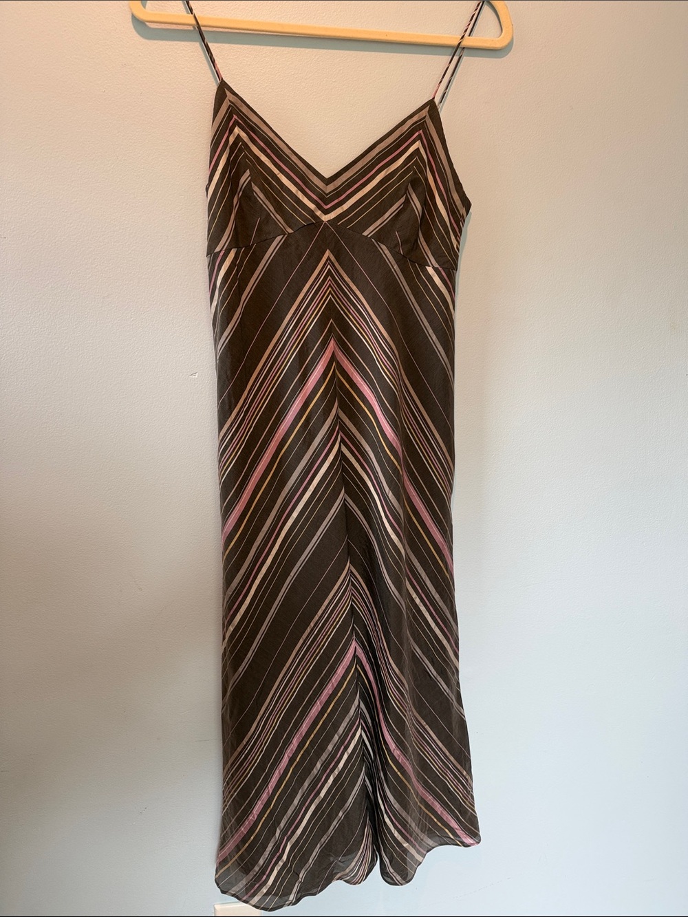 J. Crew Gray Midi Slip Dress with Pink and Cream Stripes